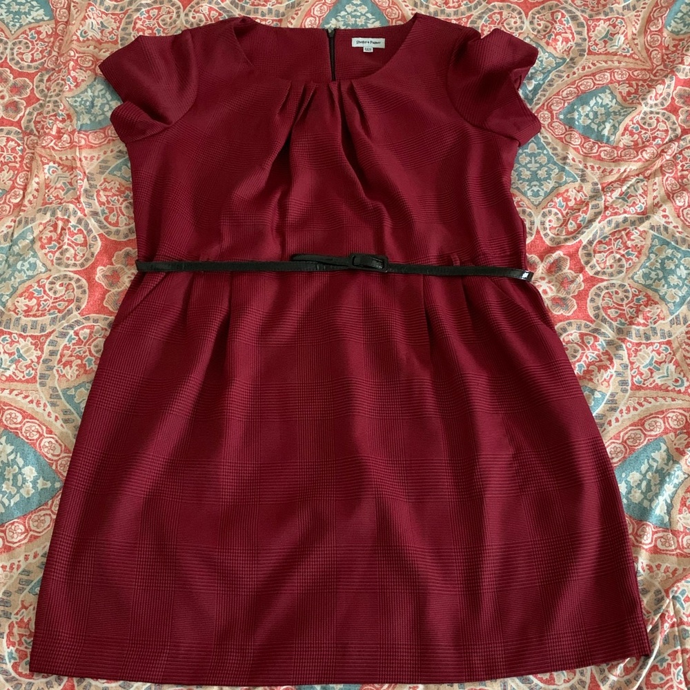 Short sleeve red tartan dress with belt, size 22W worn but new